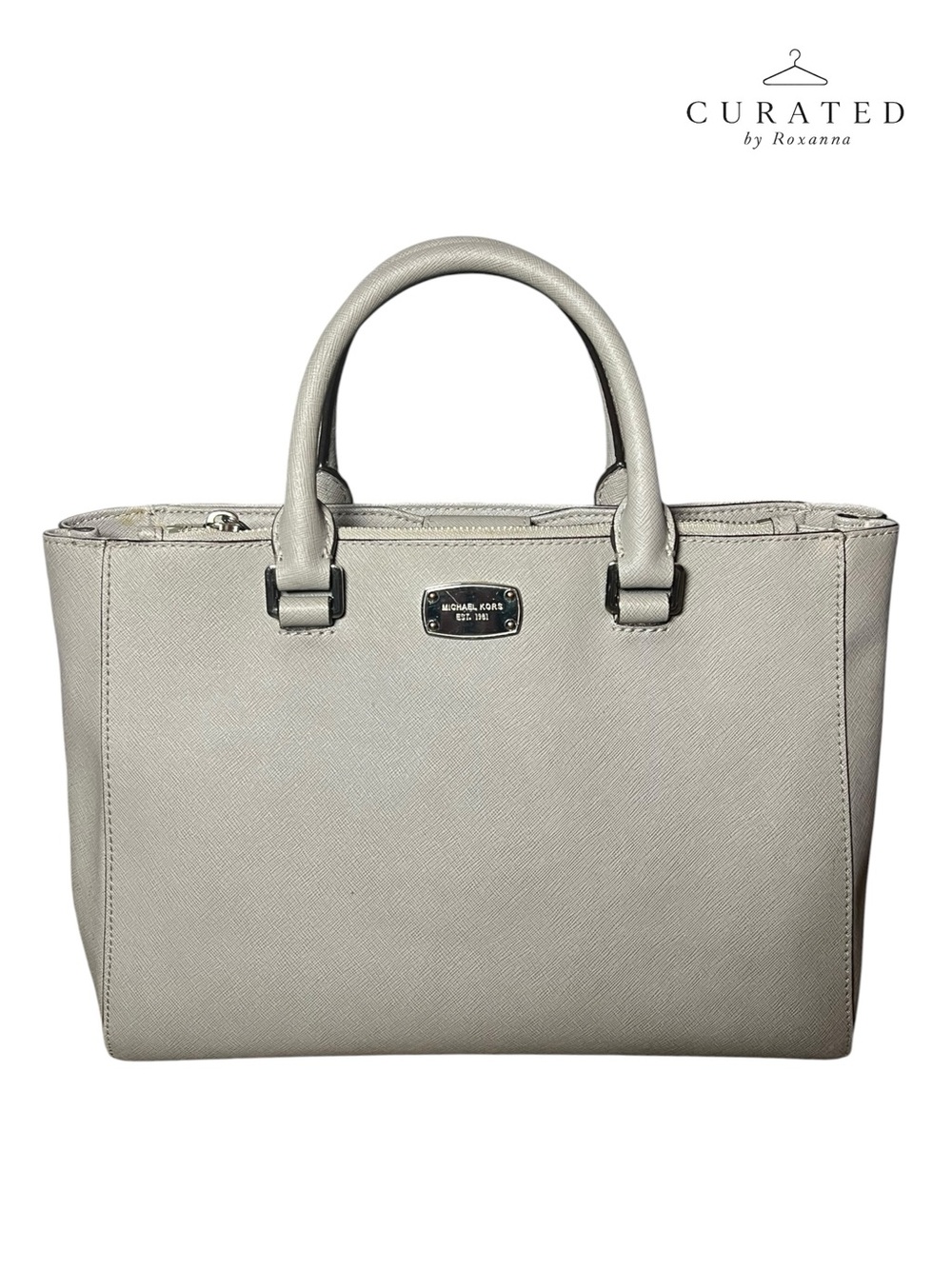 Michael Kors Saffiano Leather Satchel Crossbody Tote Silver Gray Large EUC